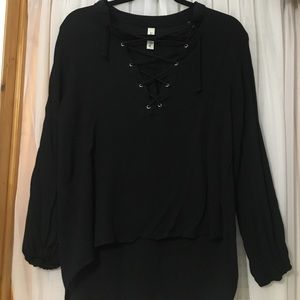 Black cross tie blouse